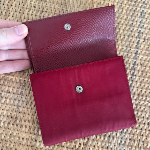 Prada Tessuto Saffiano Logo Nylon Trifold Leather Wallet Red Authentic - Picture 5 of 12